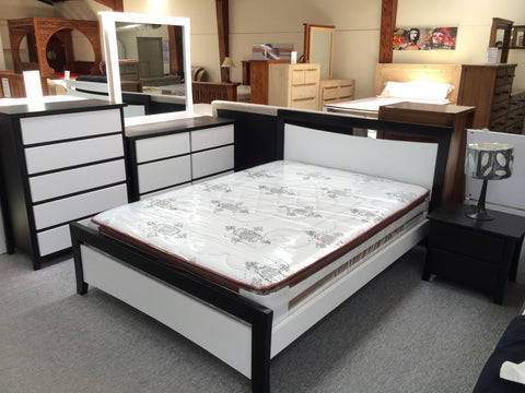 Perry 5PCS Bedroom Suite Solid Pine Wood Black and White in Single/ King Single/ Double/ Queen from