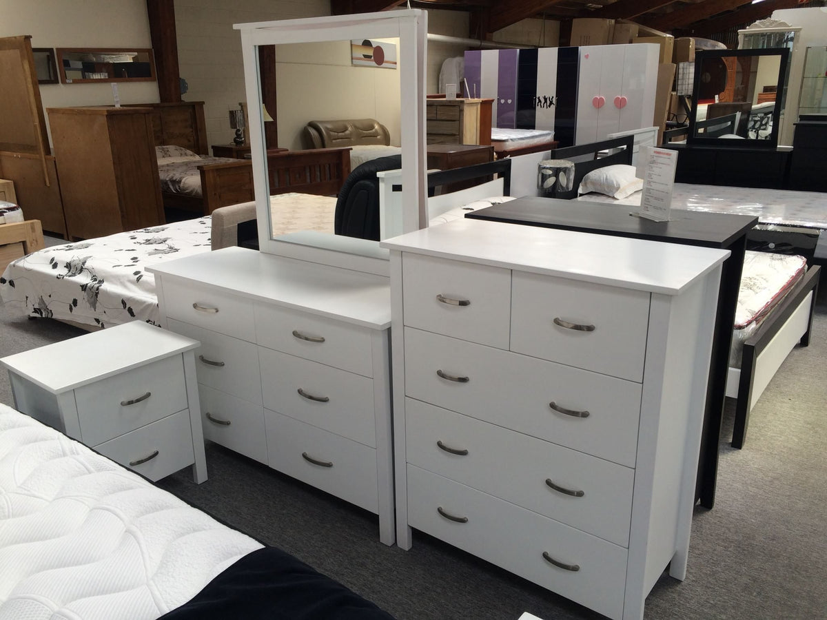 Pamela 6PCS Size Bedroom Suite White Pine Wood in Single/ King Single/ Double/ Queen from