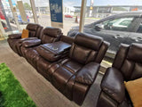 Hudson Air Leather Recliner Sofa with Fold-Down Cup Holder Console from