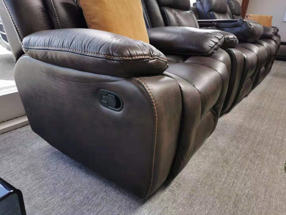 Hudson Air Leather Recliner Sofa with Fold-Down Cup Holder Console from