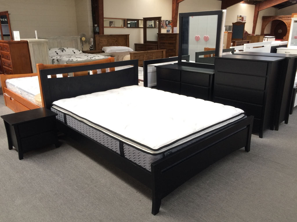 Perry Black Bed Solid Pine Wood Bed in Single/ King Single/ Double/ Queen from