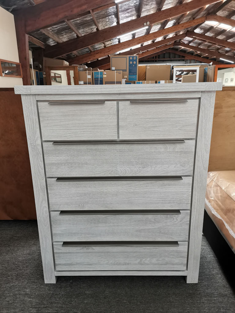 Gloria 6 Drawers Tallboy White Washed Solid Wooden