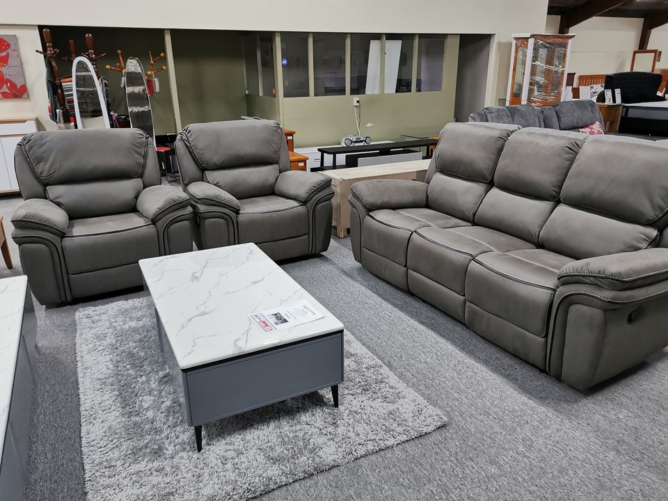 Moy Palomino Fabric Recliner Sofa with Fold-Down Cup Holder Console from