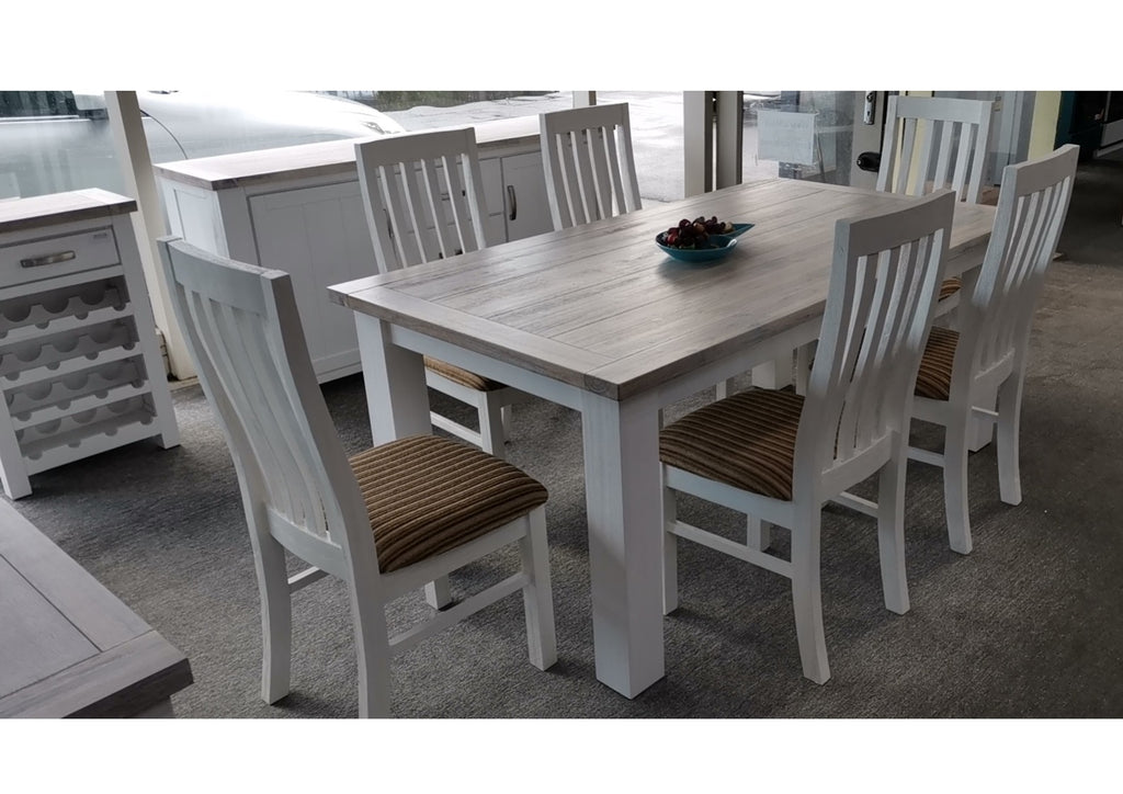 Ashlee 7PCS Dining Suite 1.8M Table with 6 Chairs - White Washed